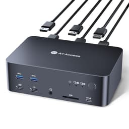 AV Access iDock D23 Dockingstation og KVM-switch 2 til 3 DP til DP, 8K60Hz, 5x USB-A, 1x USB-C PD, 3,5 mm AUX, SD-kortslot og 1 Gbps ethernet