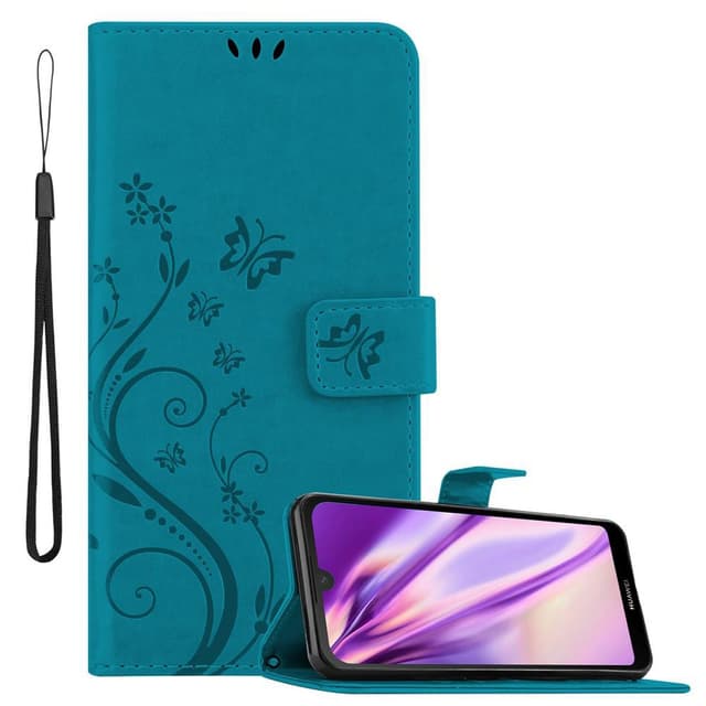 Huawei Y6 PRO 2019 lommebokdeksel Blomster deksel (blå)