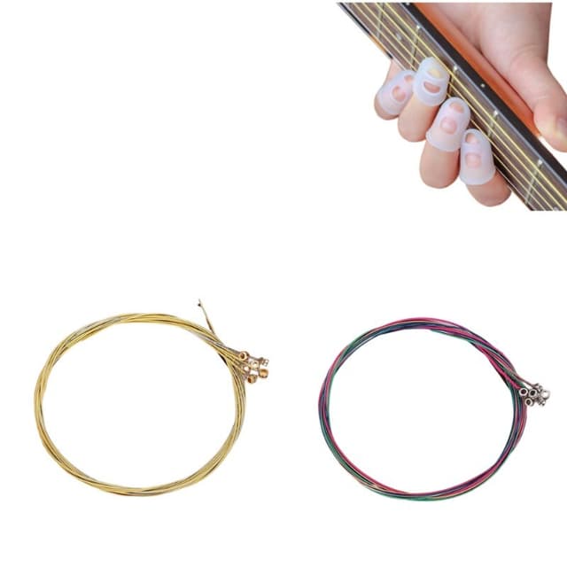 Gitarstrenger 2 x 6 stk med 4 fingerbeskyttere Flerfarget