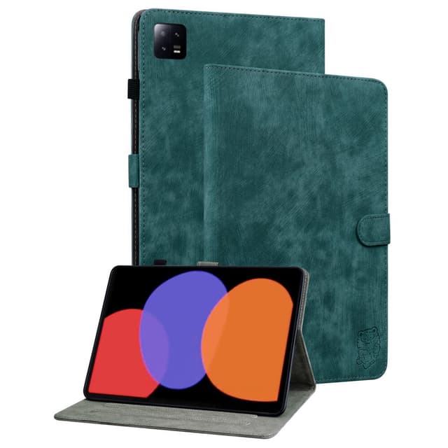 SKALO Xiaomi Pad 6 Cute Tiger PU-Läder Fodral - Grön