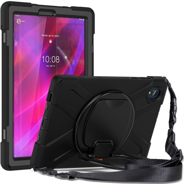 SKALO Lenovo Tab M10 FHD Plus 10.3"" Extra Stöttåligt Armor Ring Skal med Axelrem - Svart