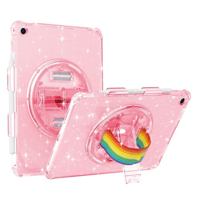 SKALO iPad 10.2 Armor Rainbow Glitter Skal Handtag/Stativ - Rosa