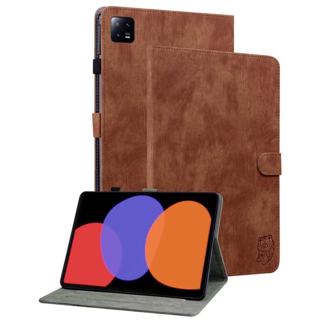 SKALO Xiaomi Pad 6 Cute Tiger PU-Läder Fodral - Brun