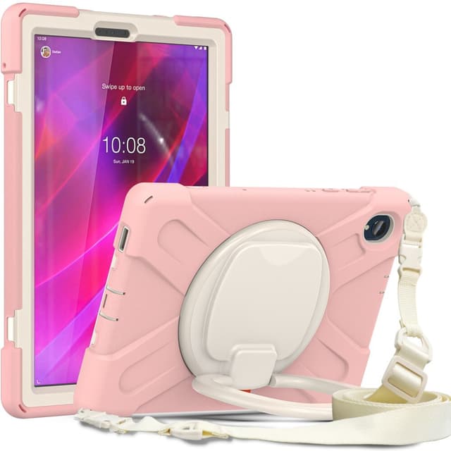 SKALO Lenovo Tab M10 FHD Plus 10.3"" Extra Stöttåligt Armor Ring Skal med Axelrem - Rosa