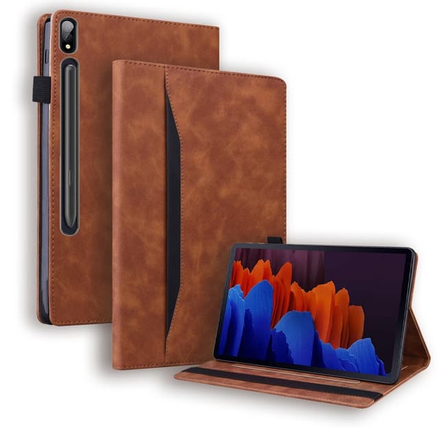 SKALO Samsung Tab S8 Ultra PU-læder pungetui med rum til penne - Brun