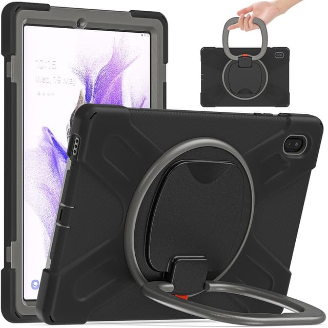 SKALO Samsung Tab S7 FE Extra Shockproof Armor 360 Kahva/Tripod Suojakuori - Harmaa
