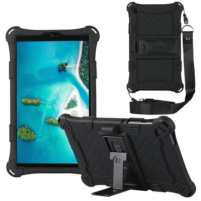 SKALO Samsung Tab A7 Lite Stöttåligt Armor Silikon Skal med Axelrem - Svart