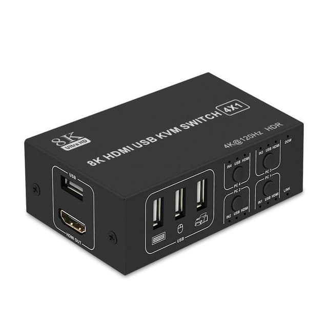 NÖRDIC KVM Switch 4 PC til 1xHDMI 8K60Hz og 4xUSB HDCP 2.2 for Xbox, PS5, Laptop
