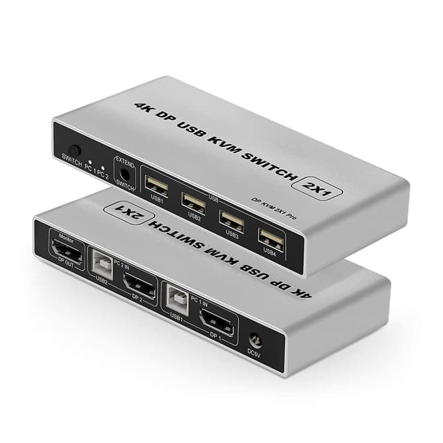 NÖRDIC KVM Switch 2 till 1 DisplayPort 1.2 4K 60Hz och 4x USB HDCP 2.2