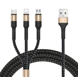 NÖRDIC monilatauskaapeli 1-in-3 USB A–Micro USB, Non MFI Lightning ja USB C 1,2 m maks. 3 A