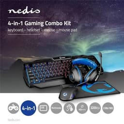 Nedis Gaming Combo Kit | 4-i-1 | Tangentbord, headset, mus och musmatta | Blå / Svart | QWERTY | US Layout