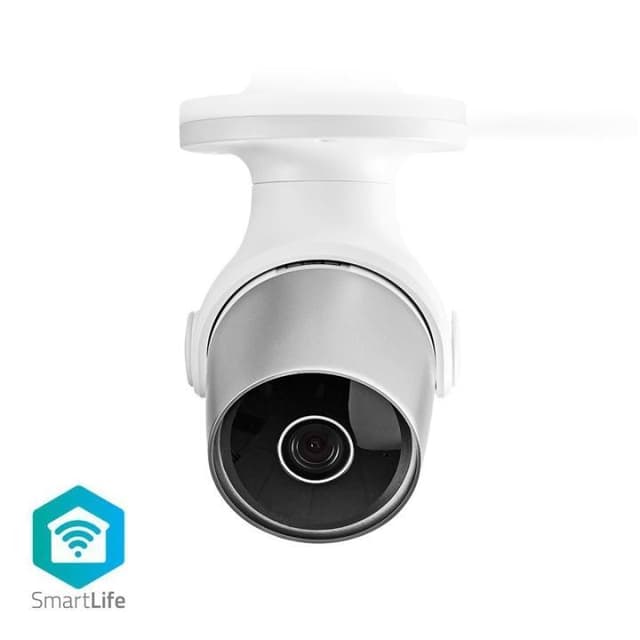 Nedis SmartLife Utendørs kamera | Wi-Fi | Full HD 1080p | IP65 | Cloud Storage (valgfritt) / microSD (ikke inkludert) | 12 V DC | Med bevegelses sensor | Nattsyn | Hvit / Sølv