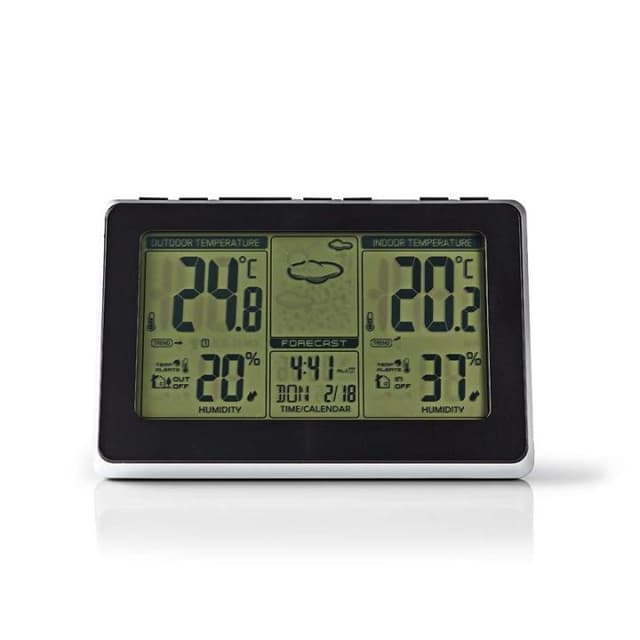 Nedis Väderstation | Inomhus & utomhus | Inklusive trådlös vädersensor | Väderprognos | Tidsdisplay | LCD-skärm | Alarmklockfunktion