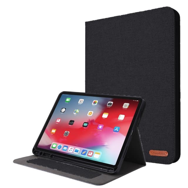 For iPad Air 13 (2024) Sammenleggbart Veske Kortholder Stoff Tekstur - Svart