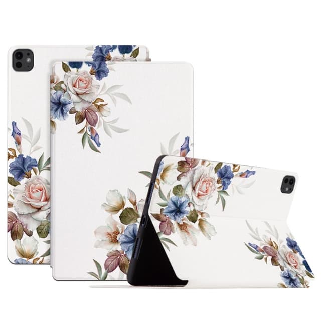 Til iPad Pro 11 (2024) Deksel Flip Stand Smart Nettbrettveske - Hvit Blomsterbusk