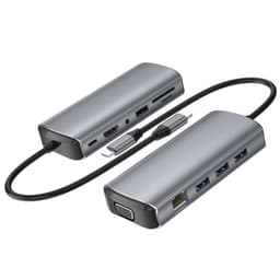 USB C -keskitin USB 3.0/2.0, HDMI, RJ45, SD/TF-kortinlukija, 100 W PD, VGA, 3,5 mm