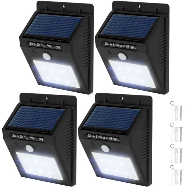 4x LED lampe med bevægelsessensor og solceller - sort