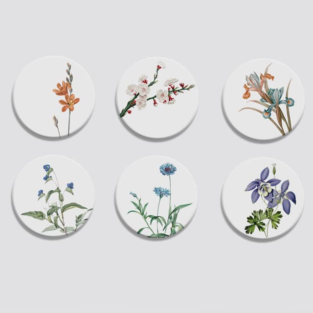 Coasters Dekkeunderlag Varmebestandige vannabsorberende pads med Coaster Holder 6-pakke elegant blomst