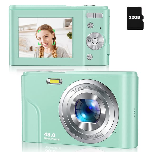 Digikamera 48 MP, HD 1080p ja 16x zoom kortilla Ruohon väri