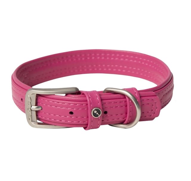 Hundhalsband med 20 mm stift i läder, rosa