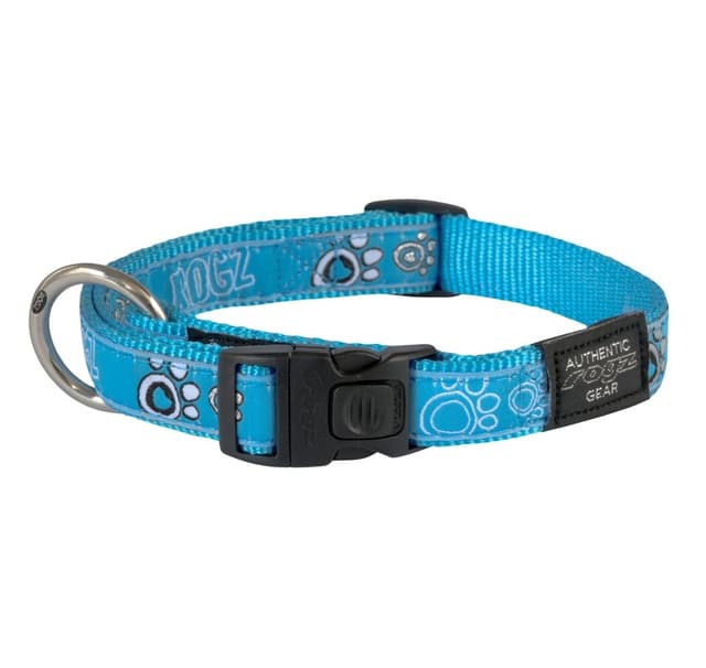 Finklänning stort 20 mm strandhalsband till hund, turkos tassdesign, Rogz