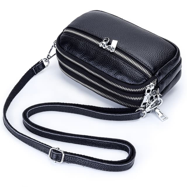 Ny crossbody-veske med tre glidelåser for kvinner Sort