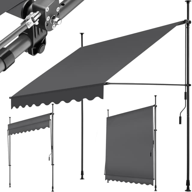 tectake Spännmarkis och soltak med handvev, höjdjusterbar - 200 x 180 cm, svart/grå