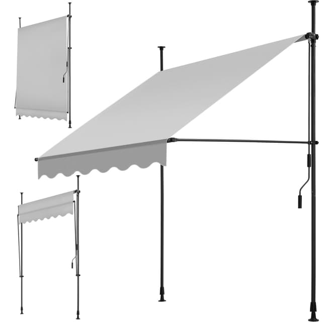 tectake Spännmarkis och soltak med handvev, höjdjusterbar - 150 x 180 cm, ljusgrå