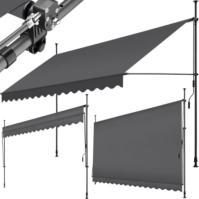 tectake Spännmarkis och soltak med handvev, höjdjusterbar - 400 x 180 cm, svart/grå