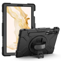 SKALO Samsung Tab S8 Extra Stöttåligt Armor Ring Skal med Axelrem - Svart