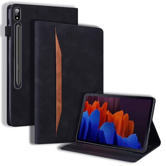 SKALO Samsung Tab S7/S8 PU-Läder Plånboksfodral med Penn Hållare - Svart