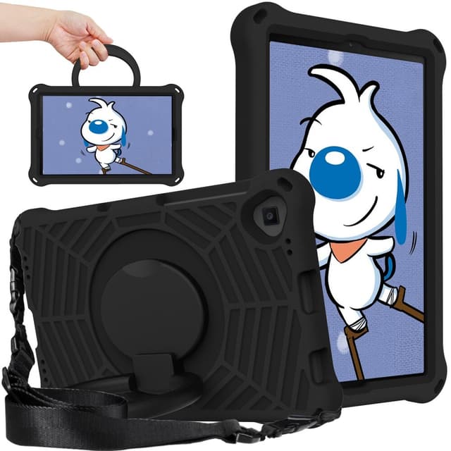 SKALO Lenovo Tab M10 FHD Plus 10.3"" Extra Stöttåligt Armor Spindelnät Skal med Axelrem - Svart