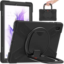 SKALO Samsung Tab S7 FE Extra Shockproof Armor 360 Kahva/Tripod Suojakuori - Musta