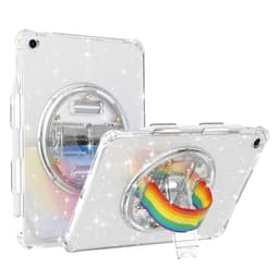 SKALO iPad 10.2 Armor Rainbow Glitter Kahva/Tripod Suojakuori - Valkoinen