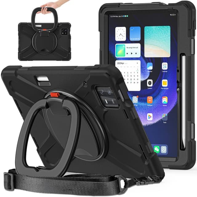 SKALO Xiaomi Pad 6 Extra Stöttåligt Armor Ring Skal med Axelrem - Svart