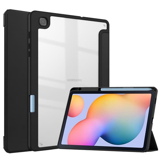 SKALO Samsung Tab S6 Lite Trifold Suojakotelo läpinäkyvällä taustapaperilla - Musta