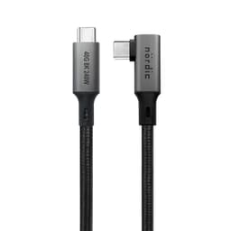 NÖRDIC Vinklet 2m USB4 USB-C til C nylonflettet kabel PD3.1 240W 40G 8K60Hz 4K144Hz grå