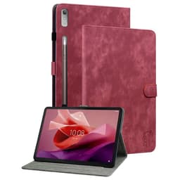 SKALO Lenovo Tab P12 Cute Tiger PU-Läder Fodral - Röd