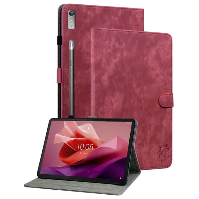 SKALO Lenovo Tab P12 Cute Tiger PU-Läder Fodral - Röd