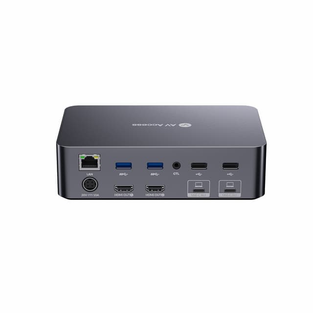 AV Access iDock C20 Dockningsstation och KVM-switch 2 till 2 USB-C till HDMI, 4K60Hz, 6x USB-A, 1x USB-C PD 100W, 1x 3,5mm AUX, 1x SD-kortläsare, 2x60W PD
