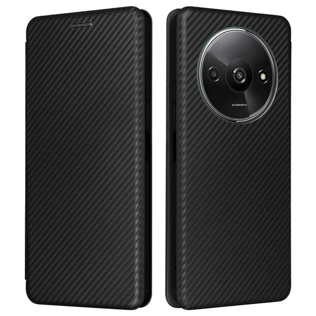 SKALO Xiaomi Redmi A3 Carbon Fiber Lompakkokotelo - Musta