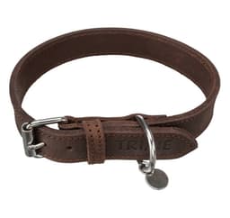 Rustik fettläderkrage, M: 37–44 cm/25 mm, mörkbrun