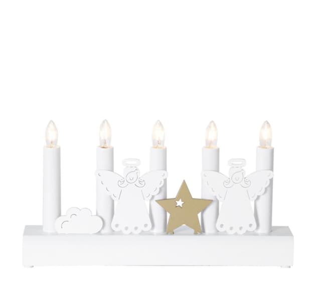 Ljusstake JULIA 5-LED 28xH15cm, änglar, trä