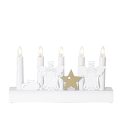 Lysestake JULIA 5-LED 28xH15cm, engler, tre, hvit