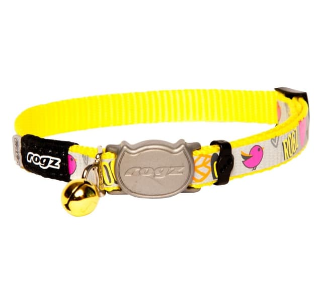 Rogz Reflectocat Kattenhalsband – Geel/roze, 20-30 Cm, Met Reflecterende Print En Veiligheidsgesp