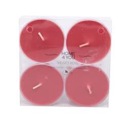 Telys MAXI 4 stk/ sett, FLØYELSROSE, D5,5cm, rød (duft-rose)