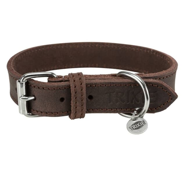 Rustikt fedtlæderkrave, S–M: 34–40 cm/25 mm, mørkebrun