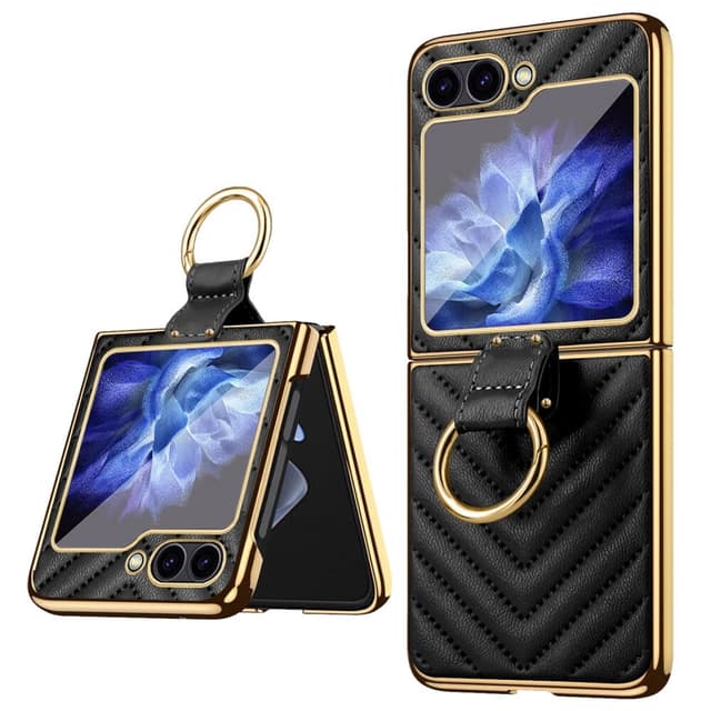 Samsung Z Flip6 SKALO Gold Edge Ring Suojakurori - Musta