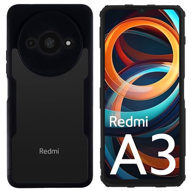 SKALO Xiaomi Redmi A3 Iskunkestävä Clear Hybrid Suojakuori + suojakalvo - Musta