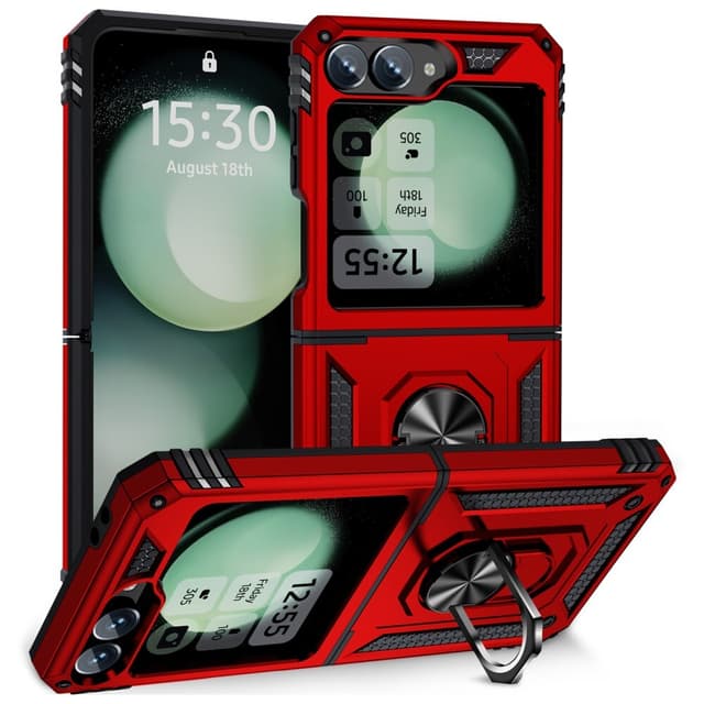 SKALO Samsung Z Flip6 Armor Hybrid metal ring cover - Rød